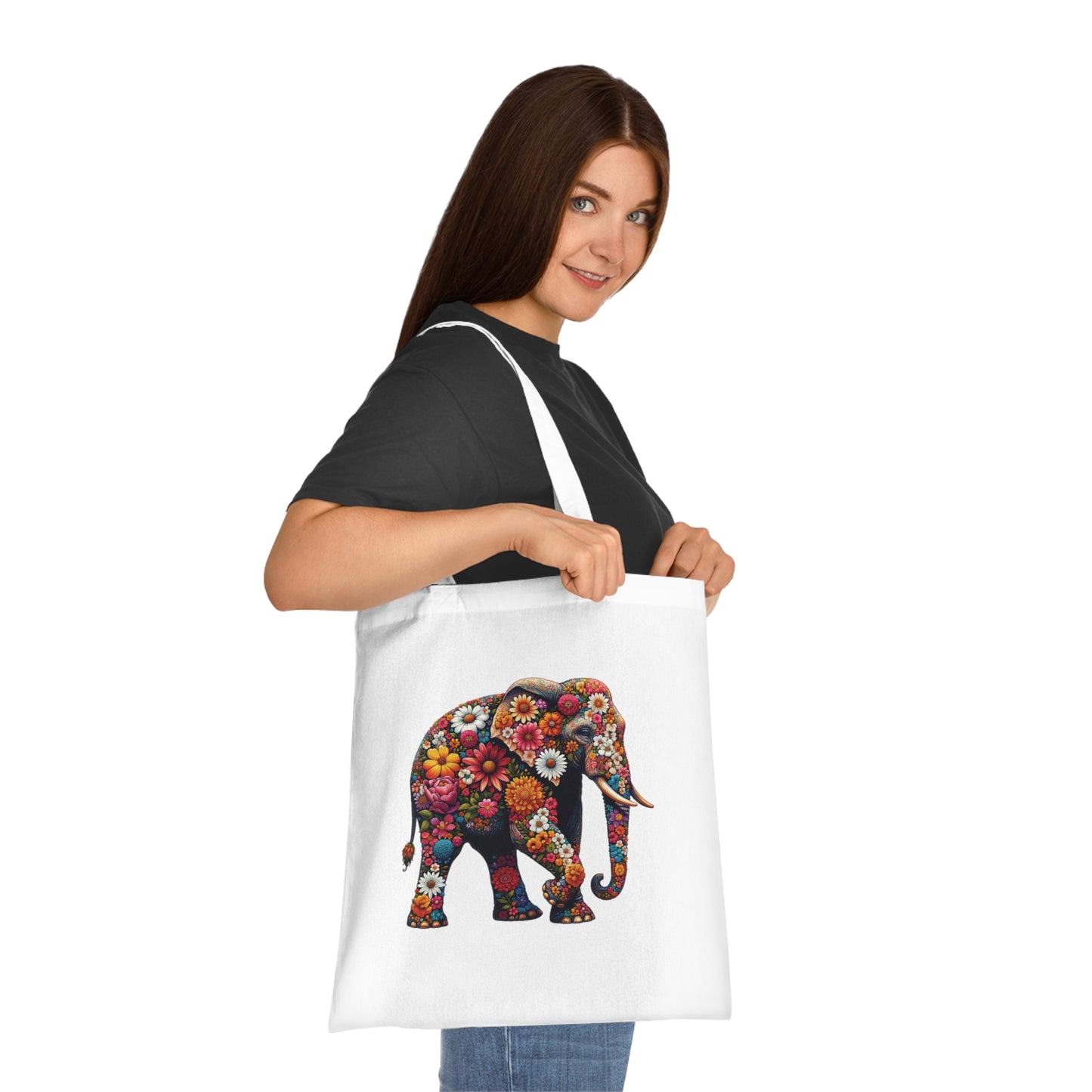 Floral Elephant Cotton Tote Bag