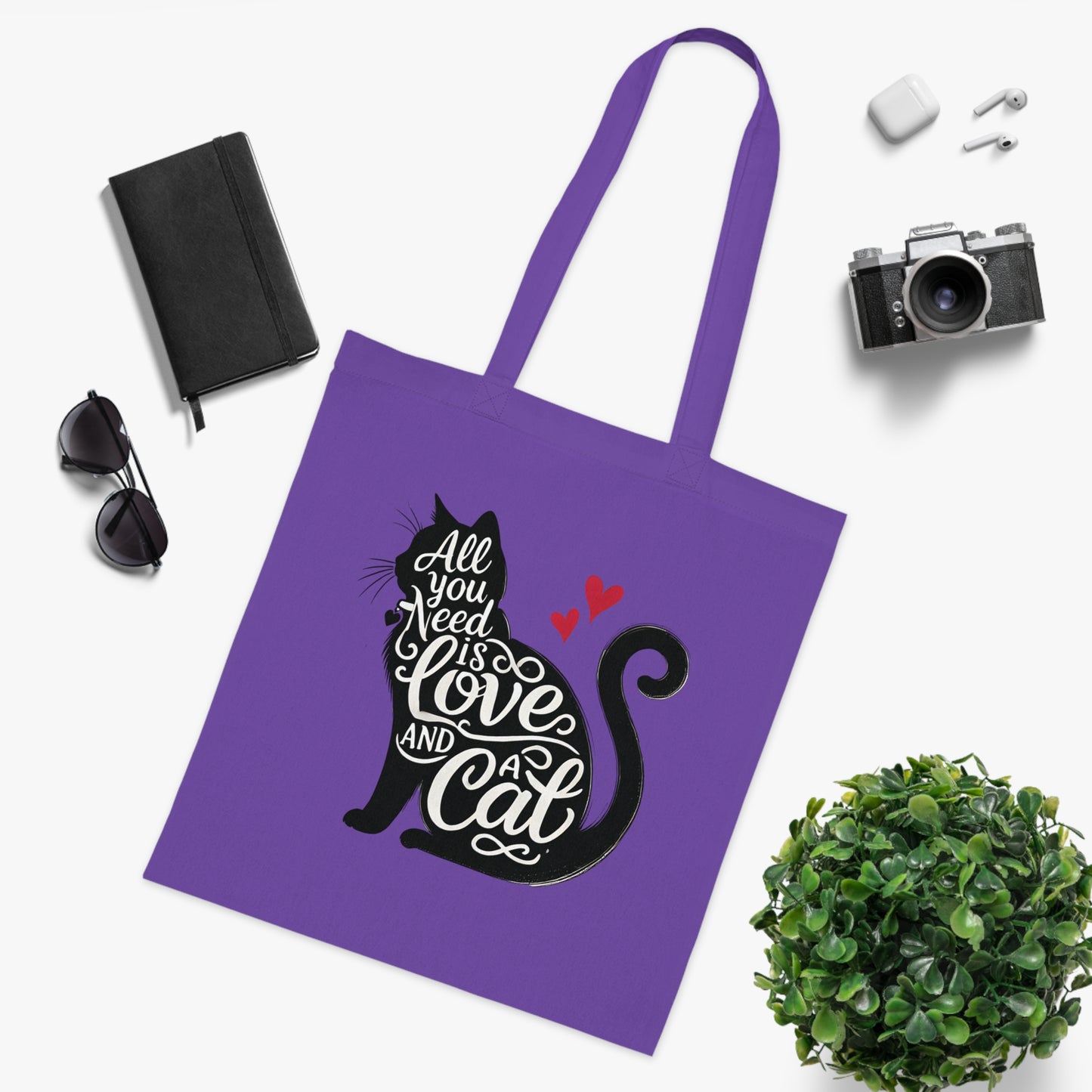 Cat Lover Cotton Tote - 'All You Need is Love and a Cat'