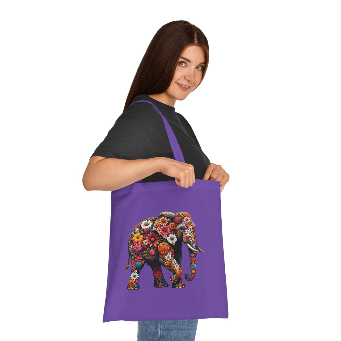 Floral Elephant Cotton Tote Bag