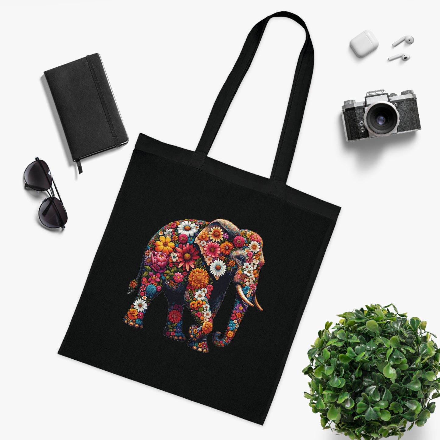 Floral Elephant Cotton Tote Bag