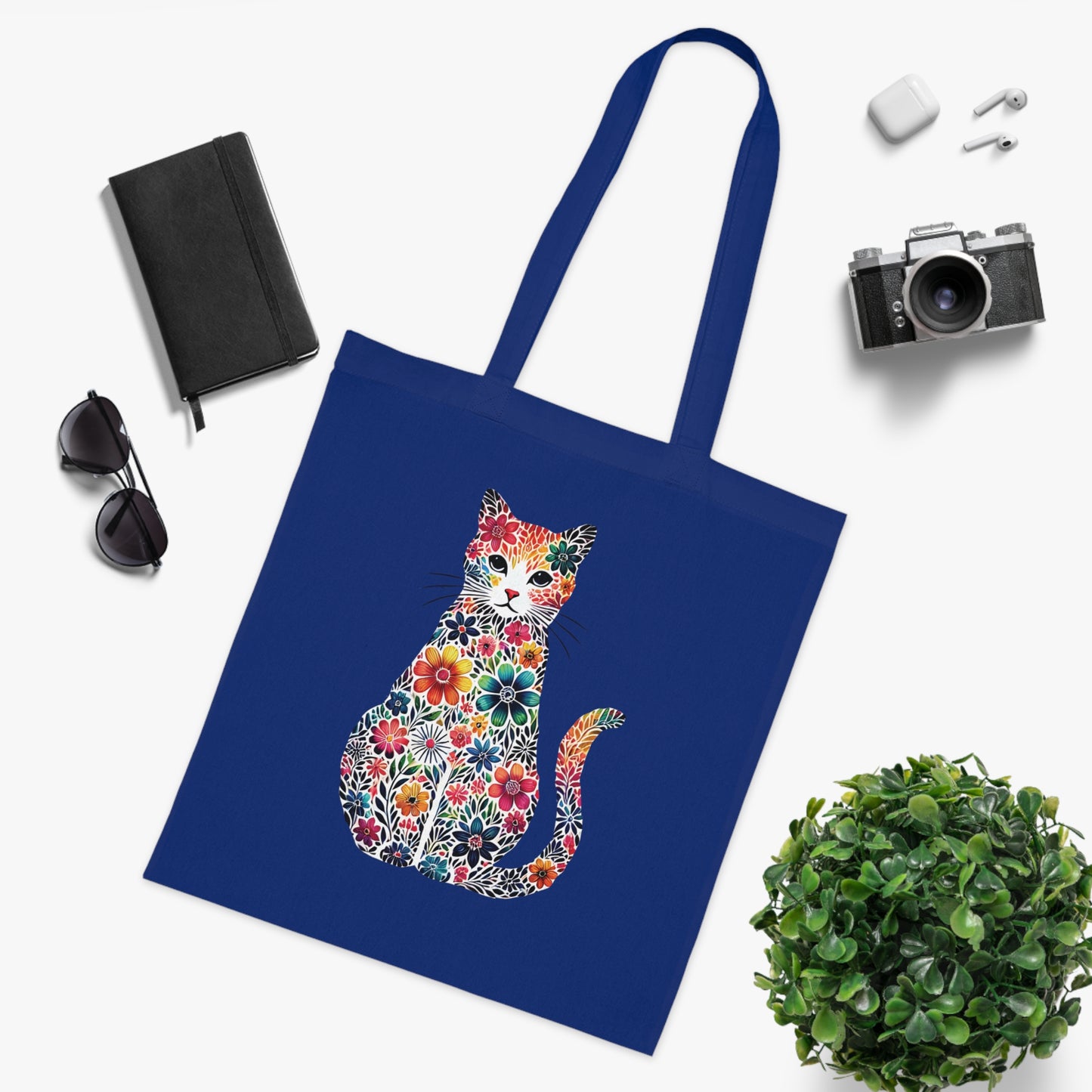 Floral Cat Cotton Tote Bag - Eco-Friendly Shopping Bag