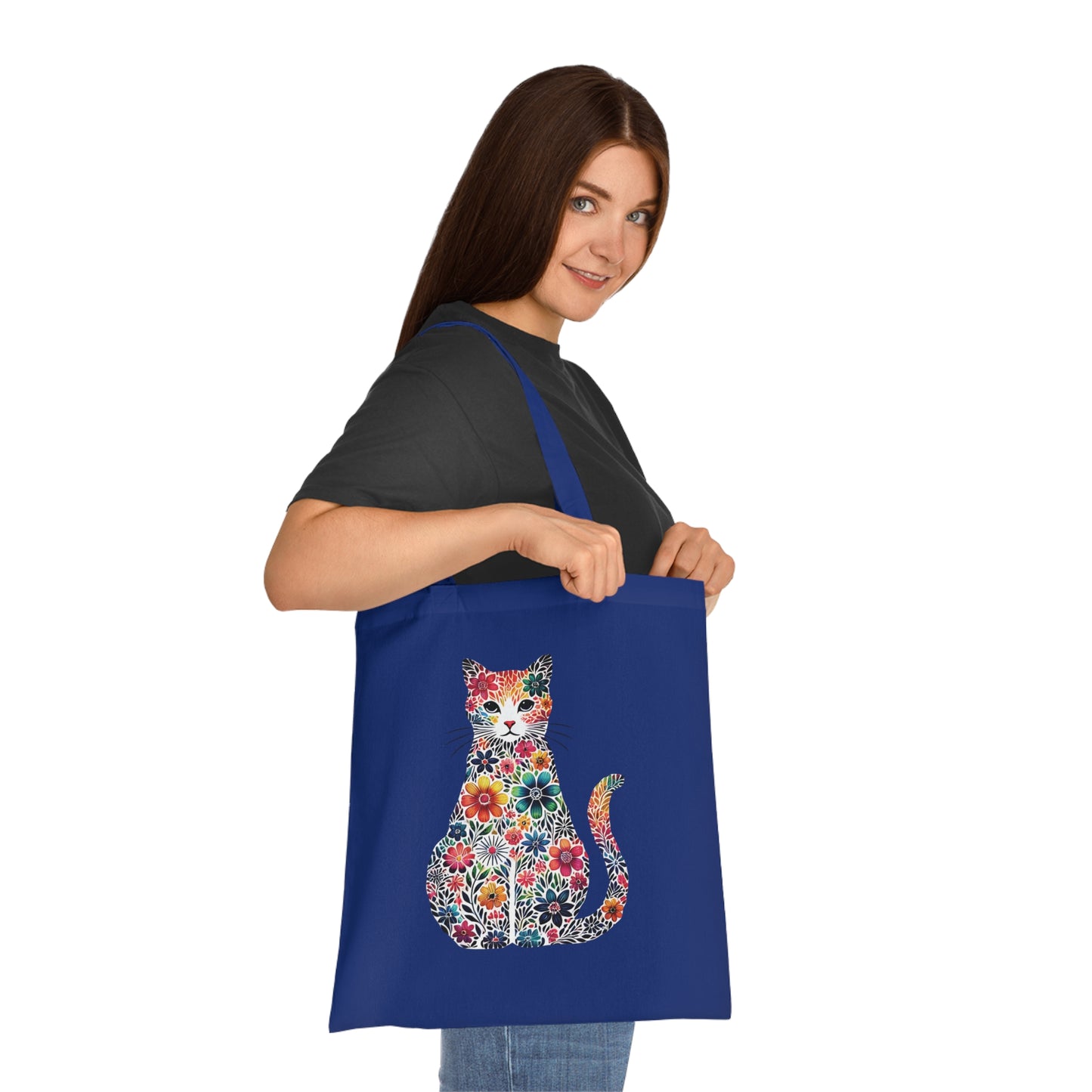 Floral Cat Cotton Tote Bag - Eco-Friendly Shopping Bag