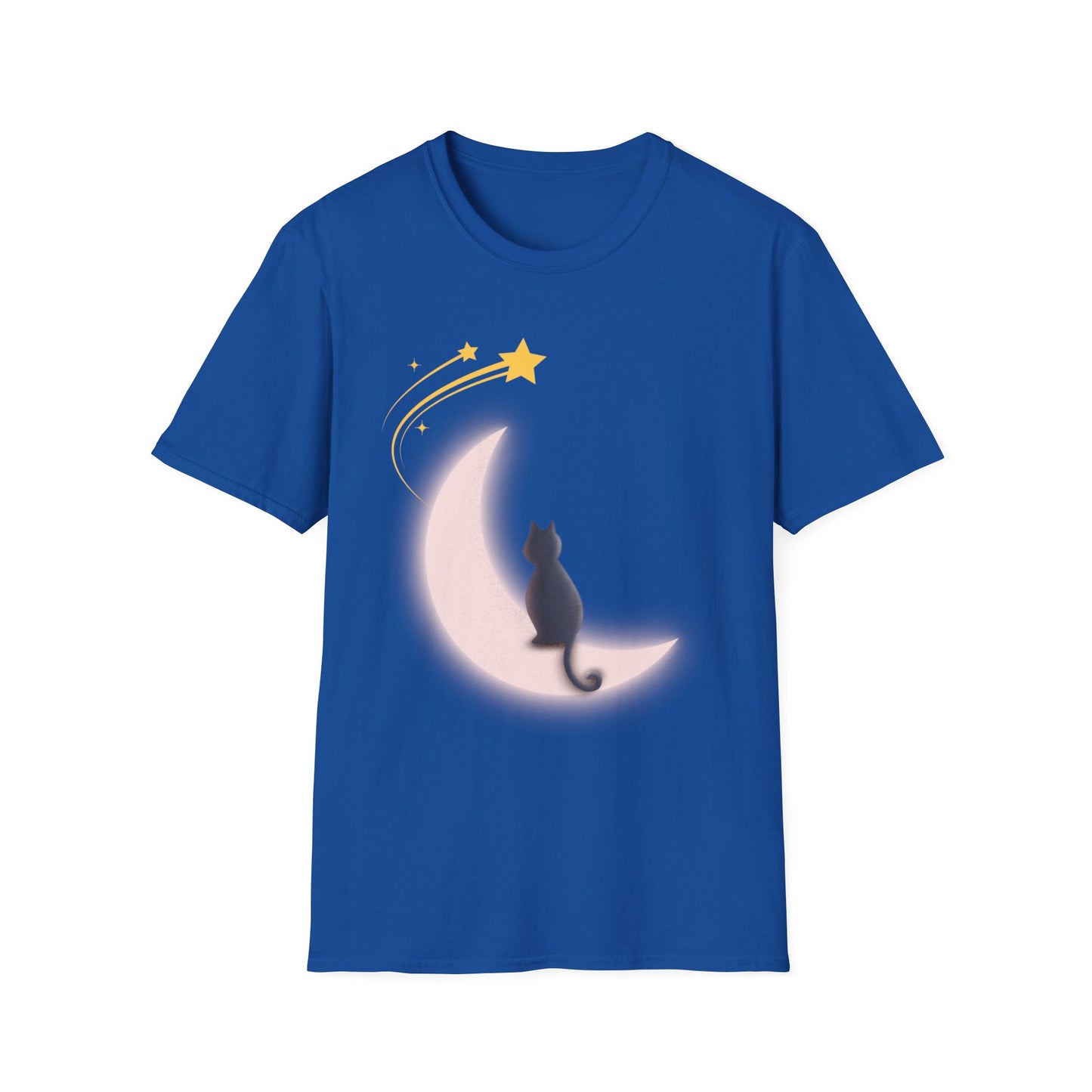 Celestial Cat Dreams T-Shirt - Cat on Moon with Shooting Star Graphic Tee - Print Fusions