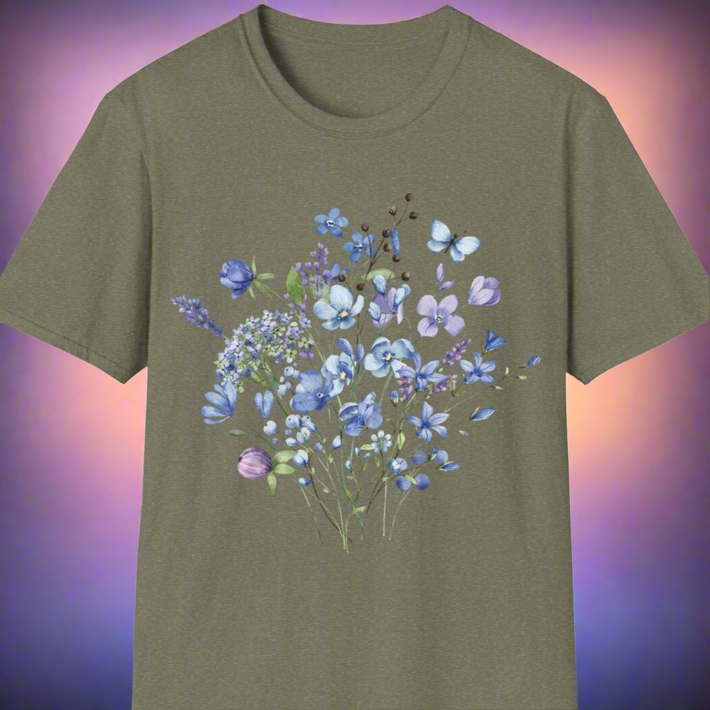 Blue floral design soft style t-shirt - Print Fusions