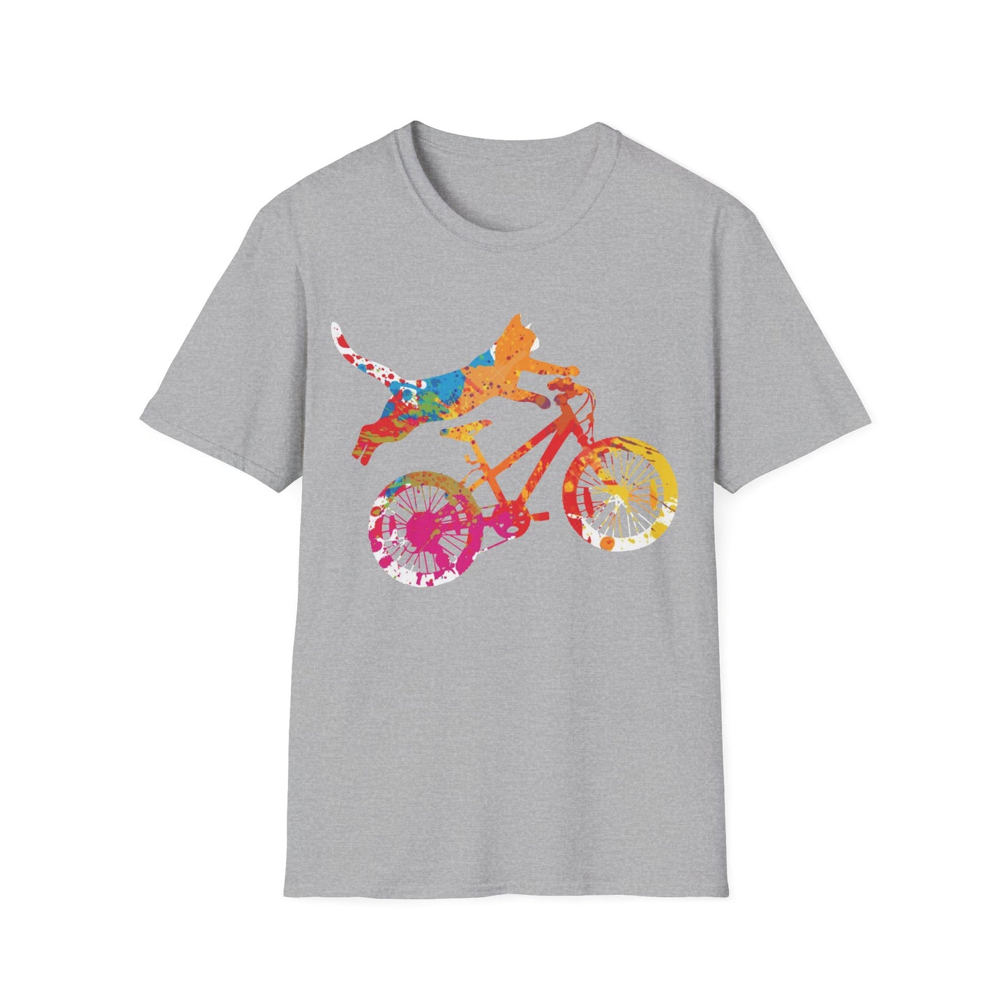 Vibrant Colored Cycling Cat T-Shirt – Perfect Gift for Cyclists & Cat Lovers - Print Fusions