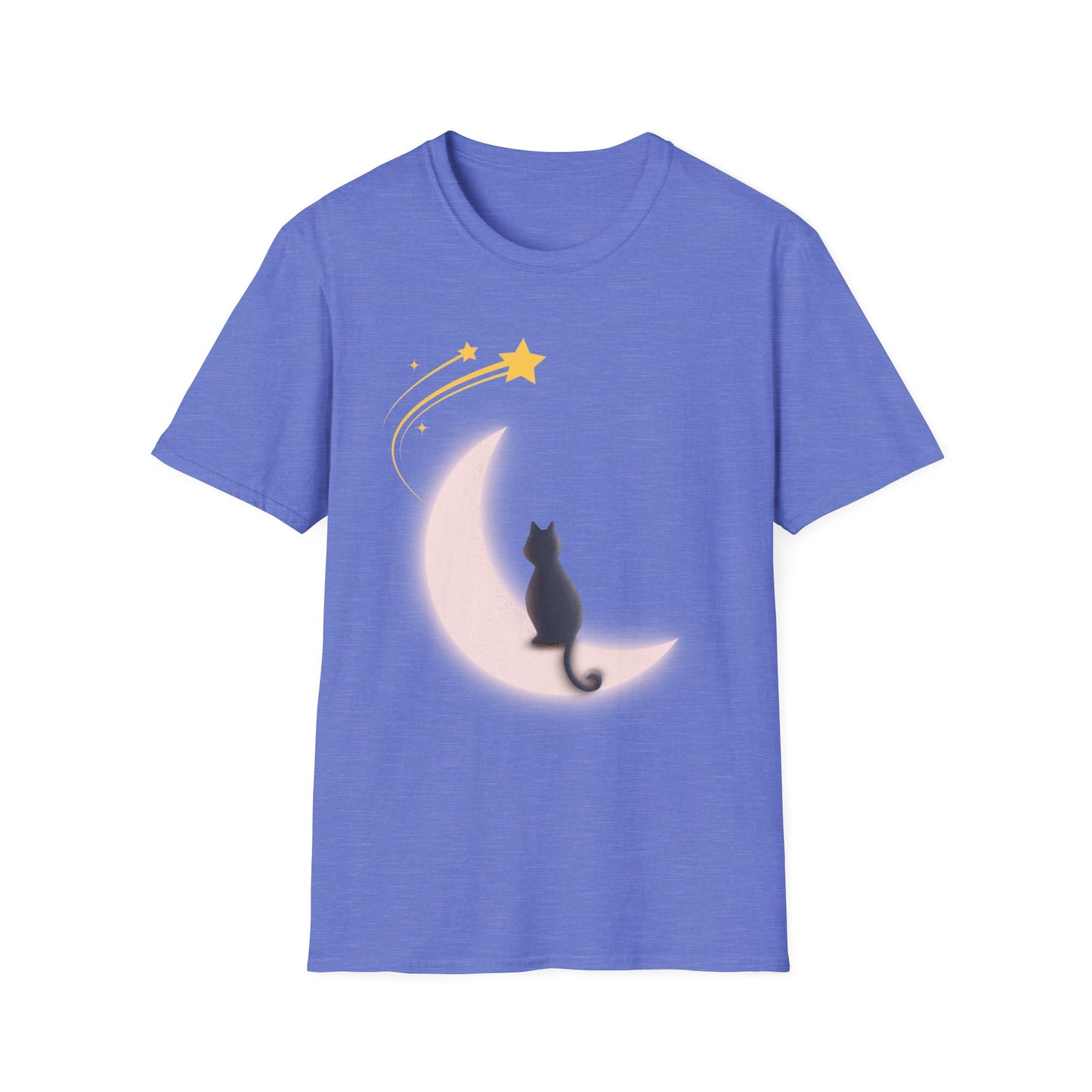 Celestial Cat Dreams T-Shirt - Cat on Moon with Shooting Star Graphic Tee - Print Fusions