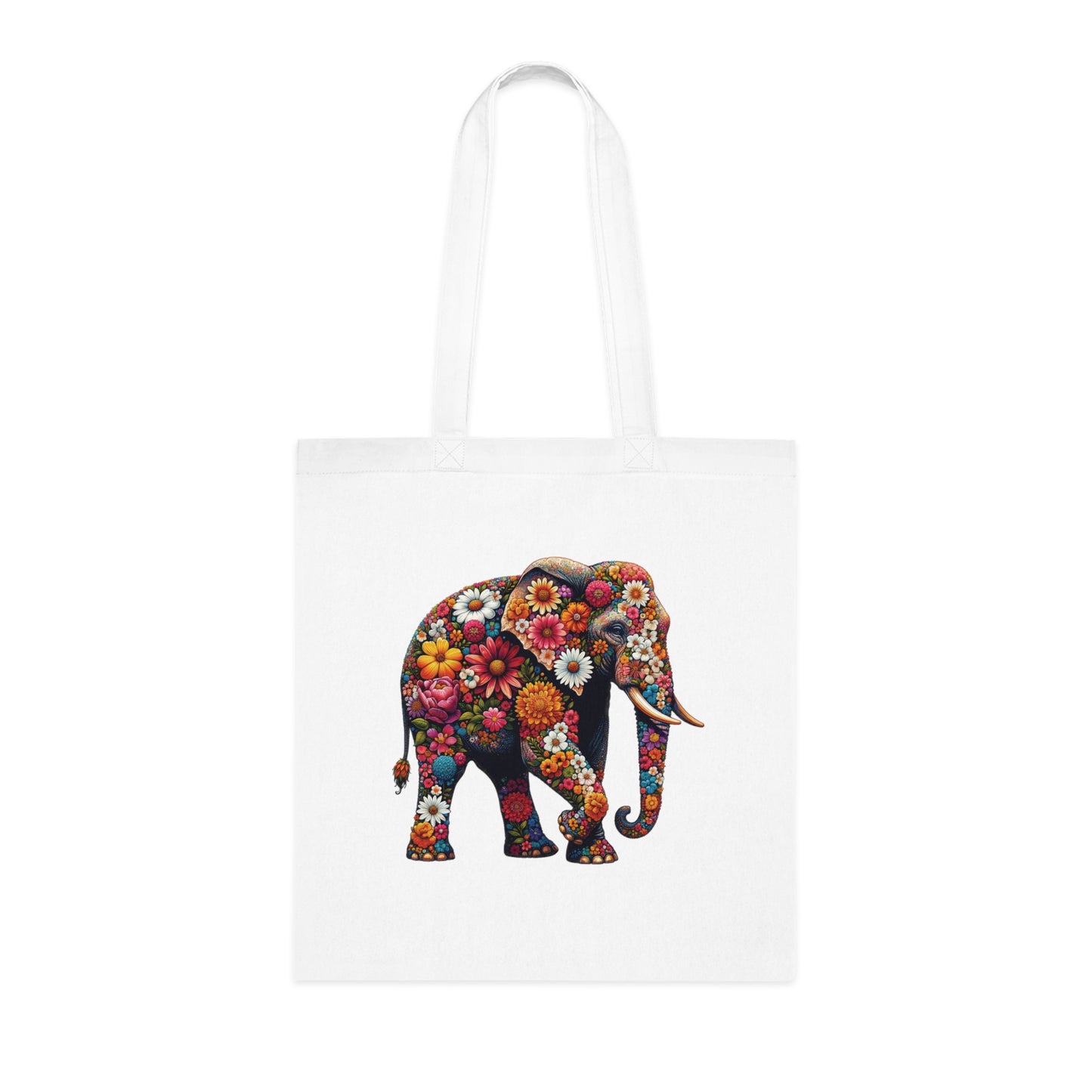 Floral Elephant Cotton Tote Bag