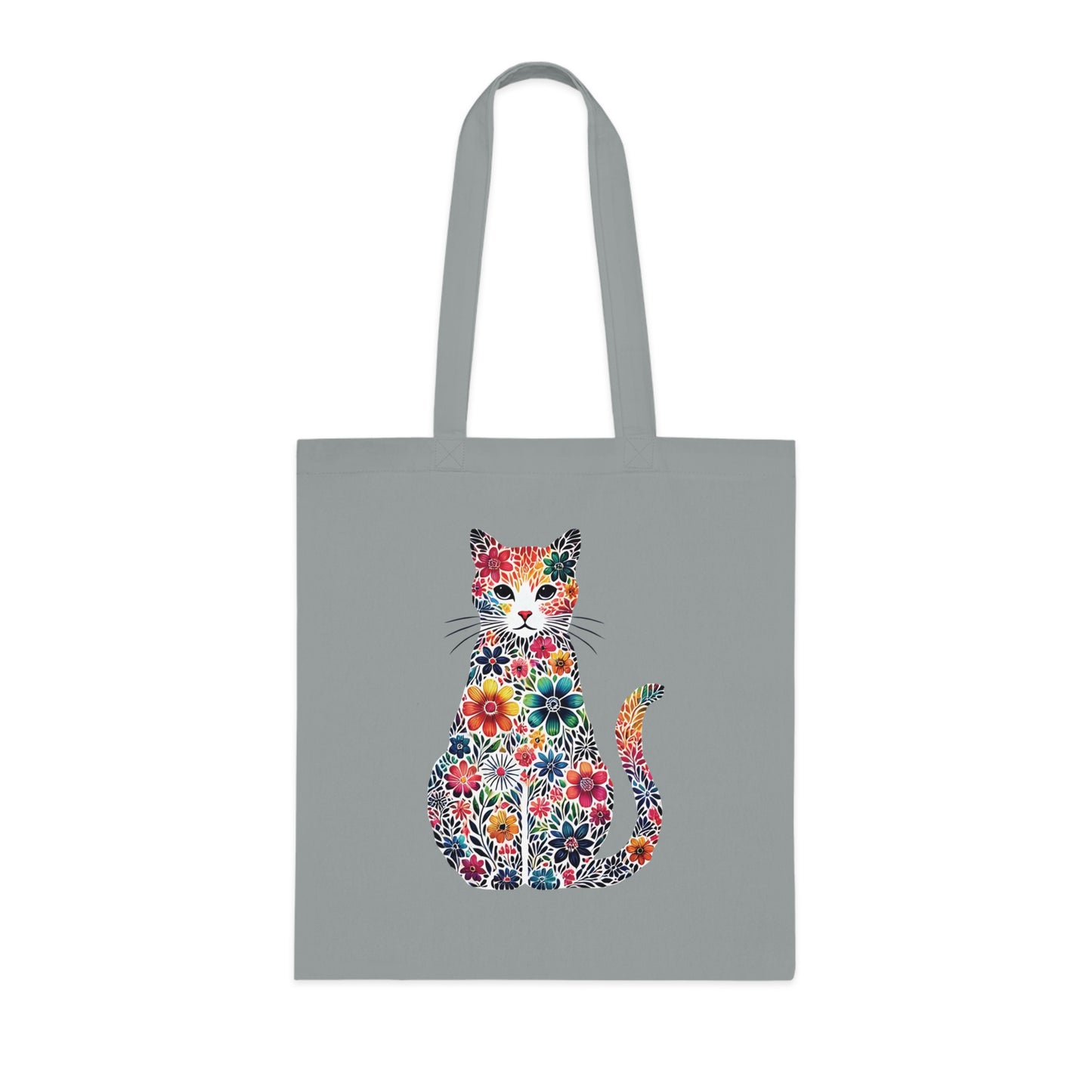 Floral Cat Cotton Tote Bag - Eco-Friendly Shopping Bag