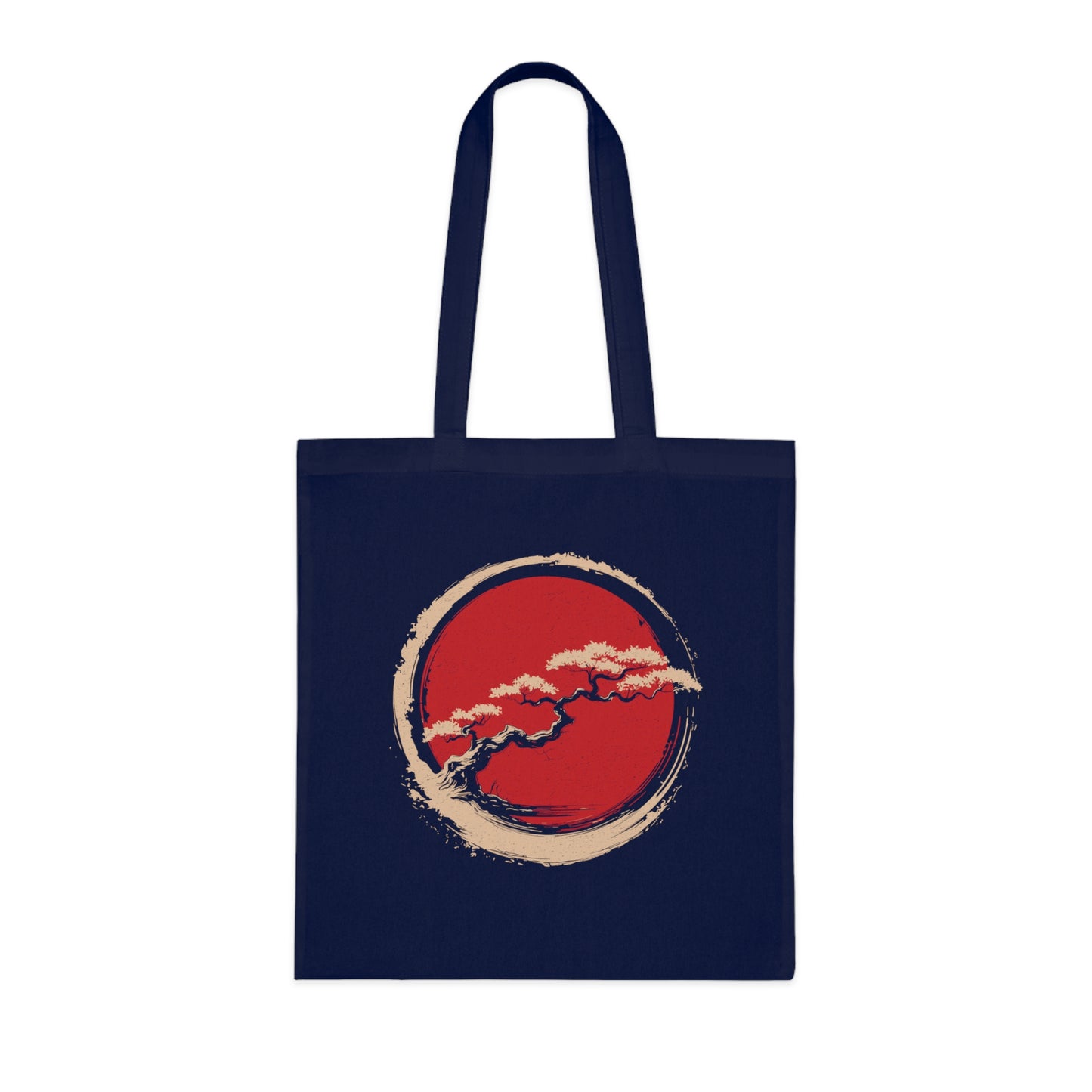 Zen-Inspired Cotton Tote Bag with Red Circle Design