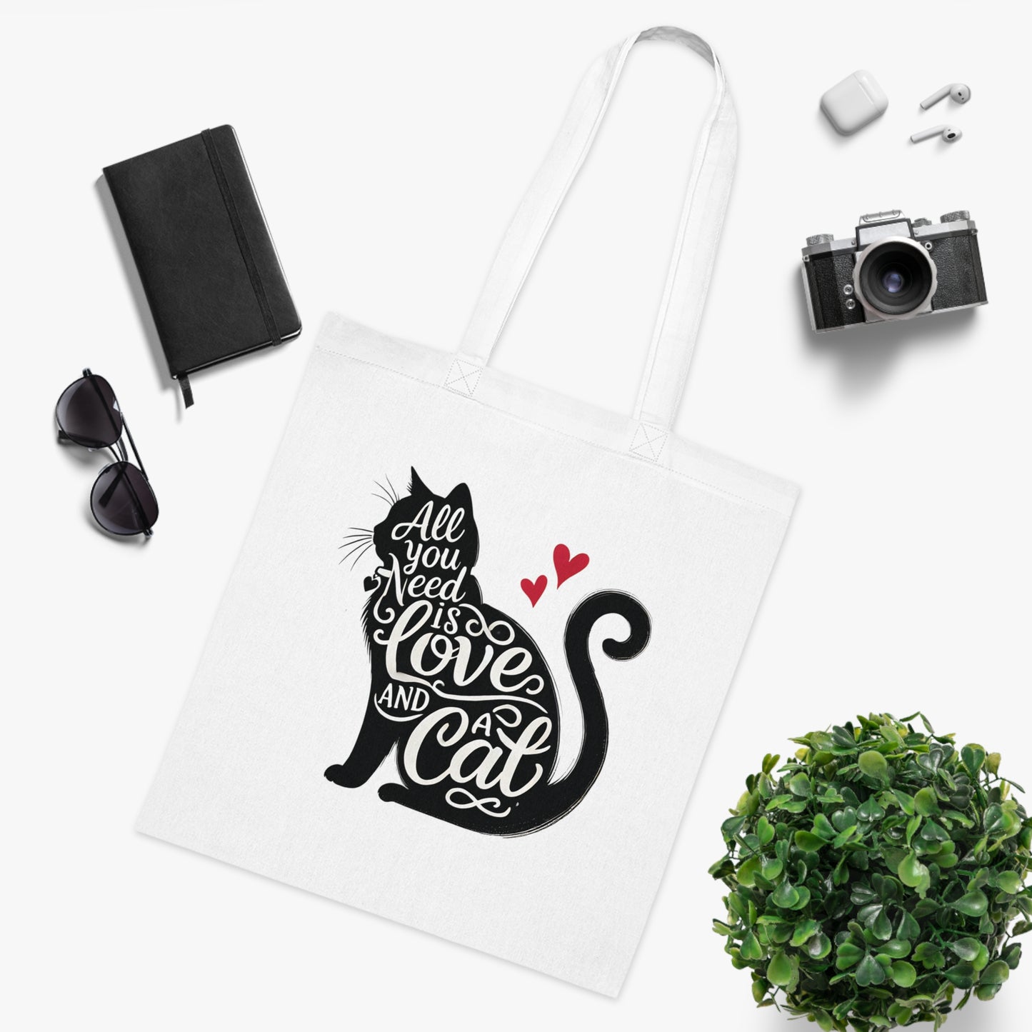 Cat Lover Cotton Tote - 'All You Need is Love and a Cat'