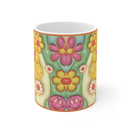 Colourful Floral Smile 11oz Ceramic Mug