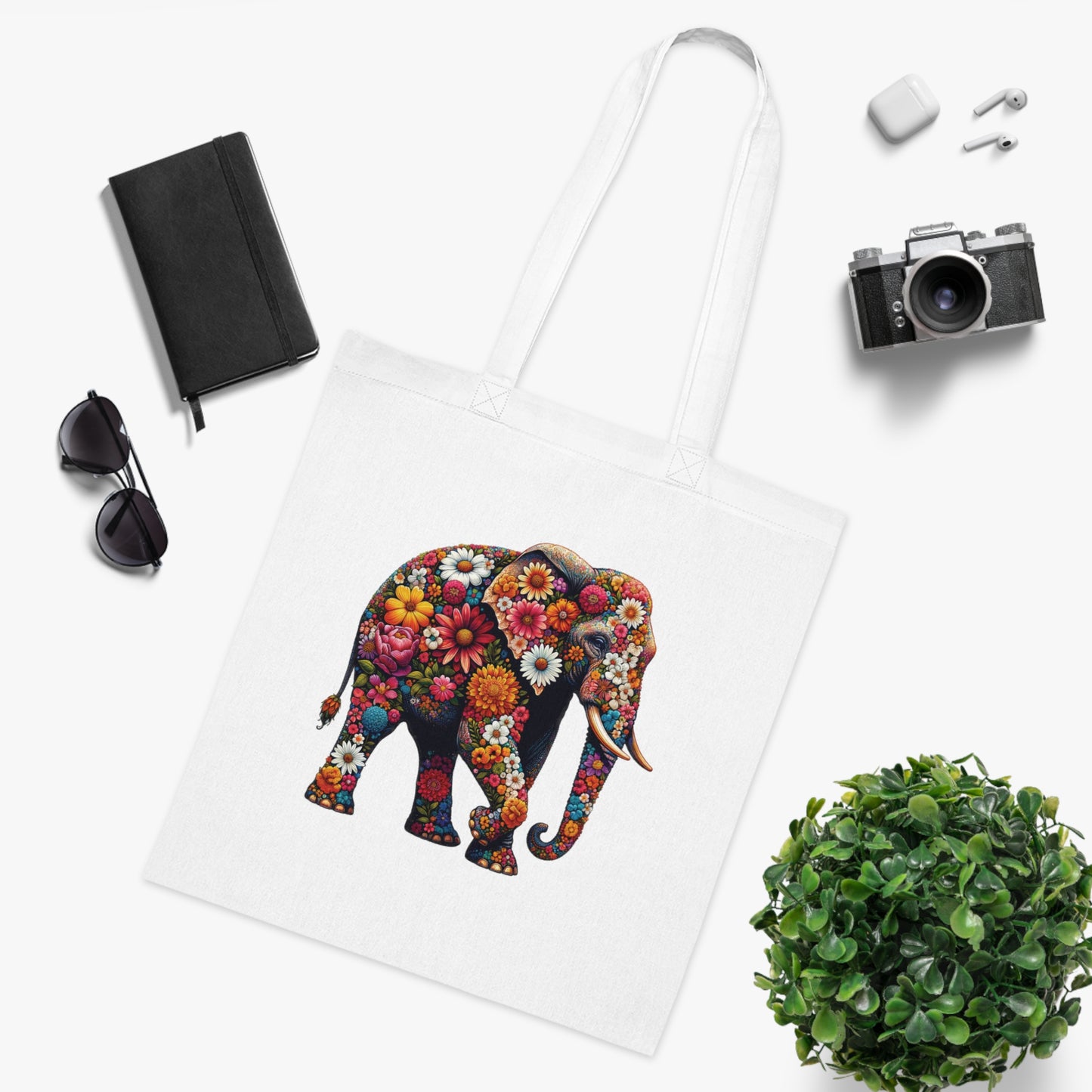 Floral Elephant Cotton Tote Bag