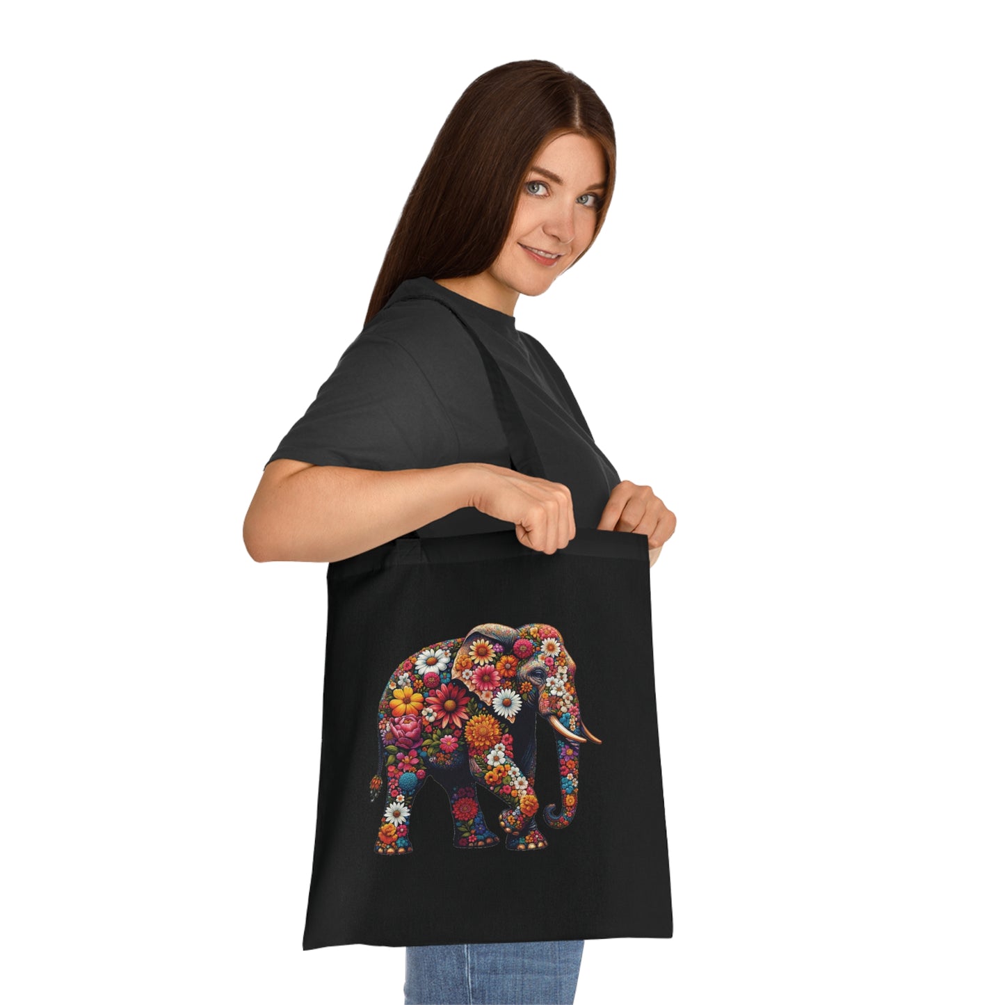 Floral Elephant Cotton Tote Bag