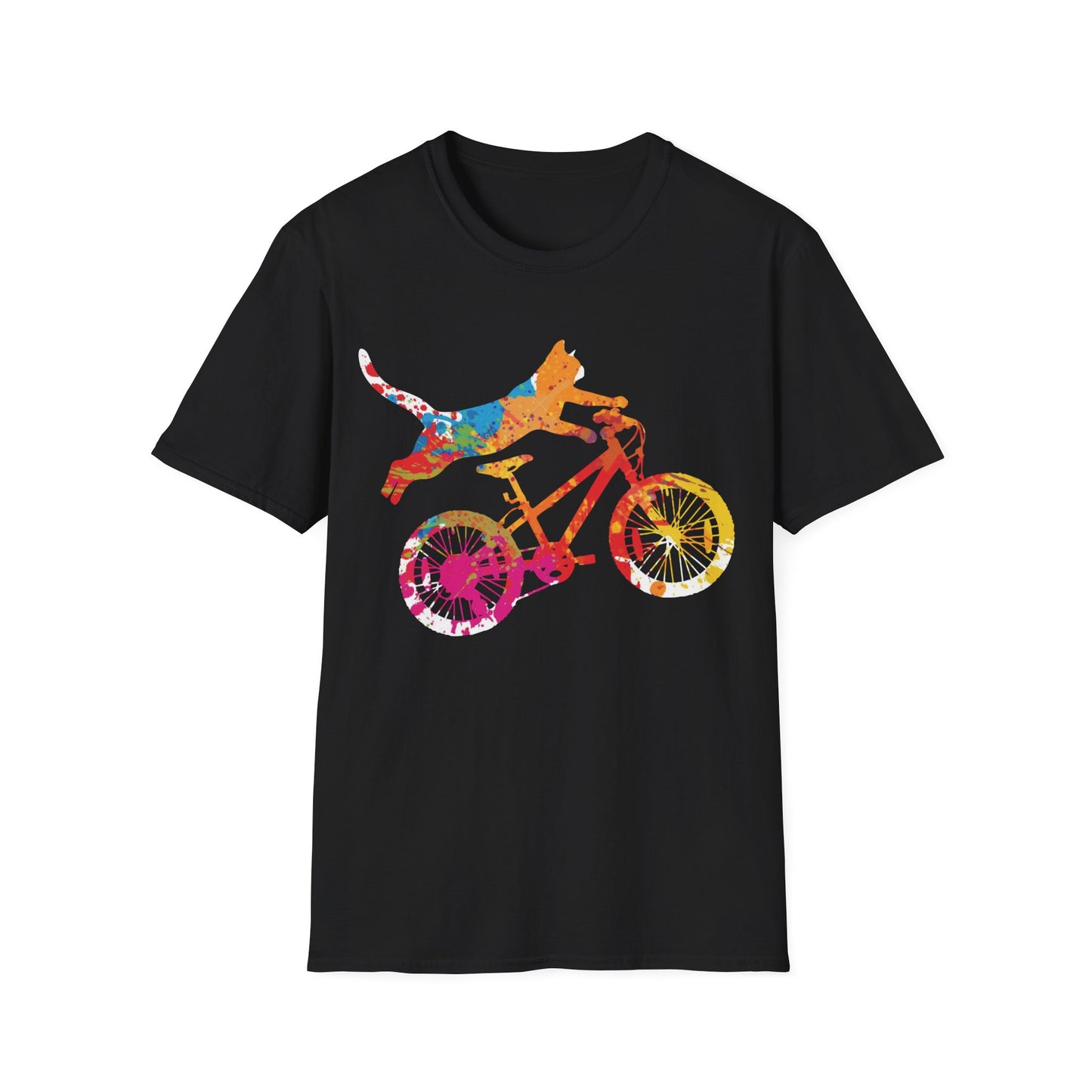 Vibrant Colored Cycling Cat T-Shirt – Perfect Gift for Cyclists & Cat Lovers - Print Fusions