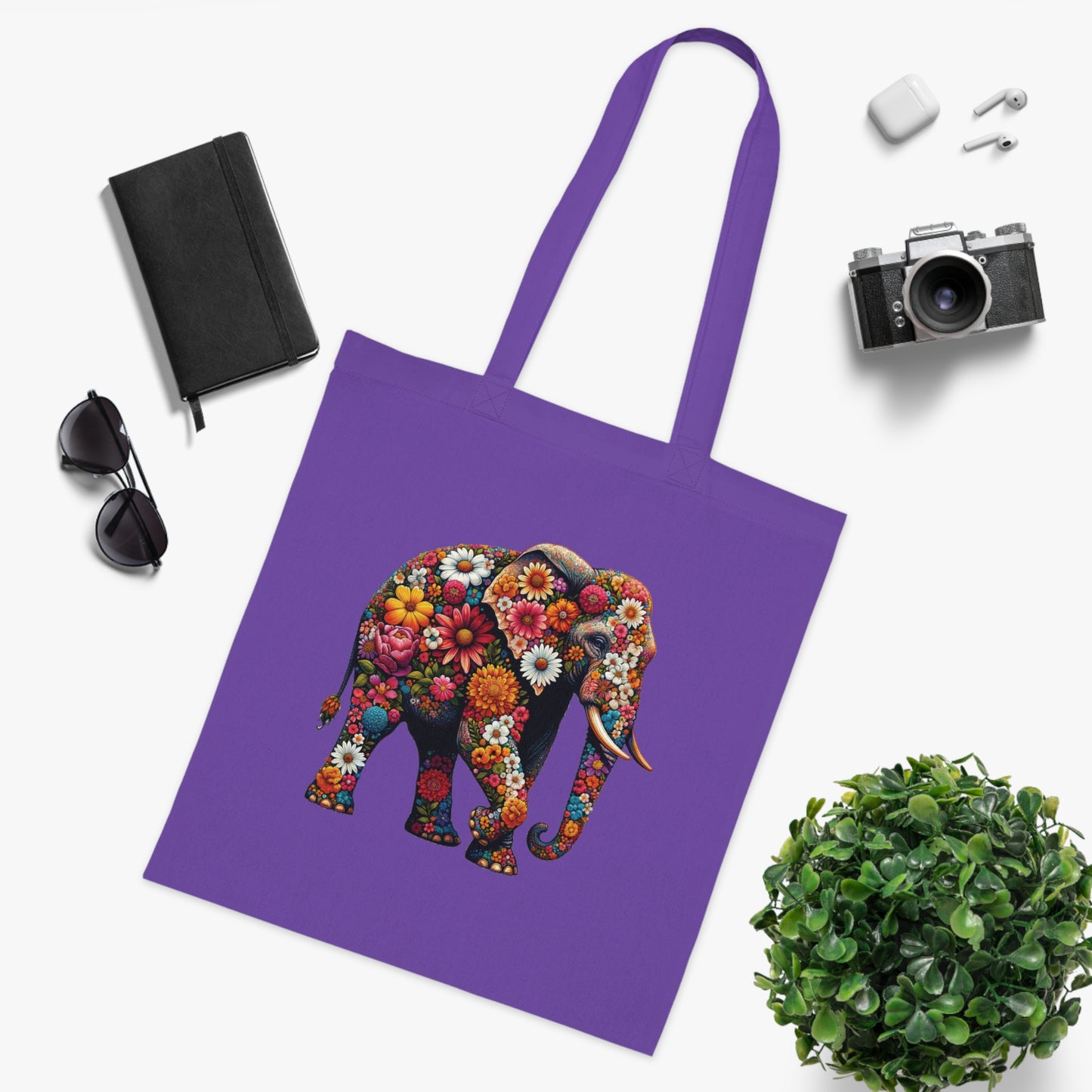 Floral Elephant Cotton Tote Bag