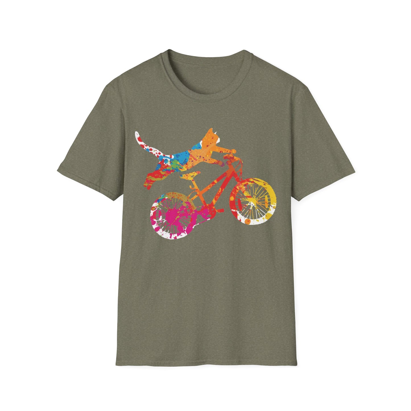 Vibrant Colored Cycling Cat T-Shirt – Perfect Gift for Cyclists & Cat Lovers - Print Fusions