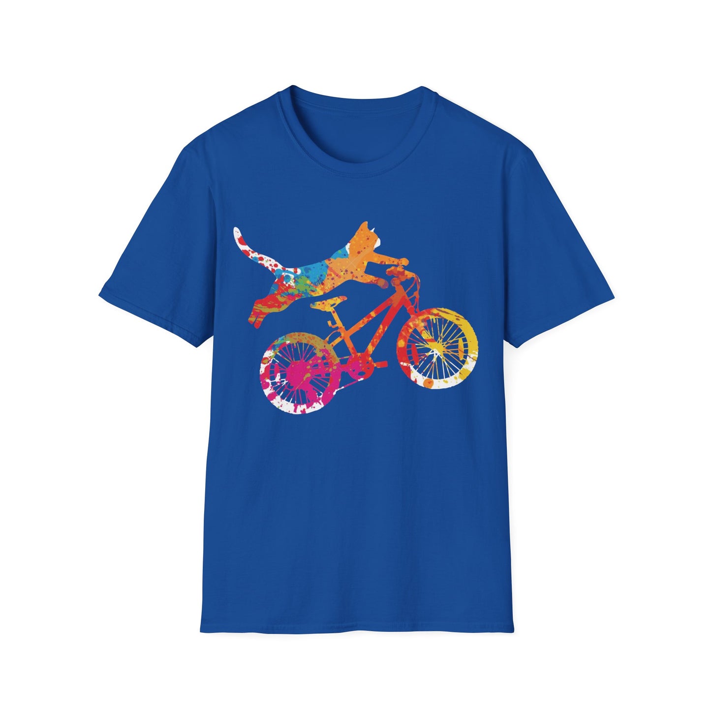 Vibrant Colored Cycling Cat T-Shirt – Perfect Gift for Cyclists & Cat Lovers - Print Fusions