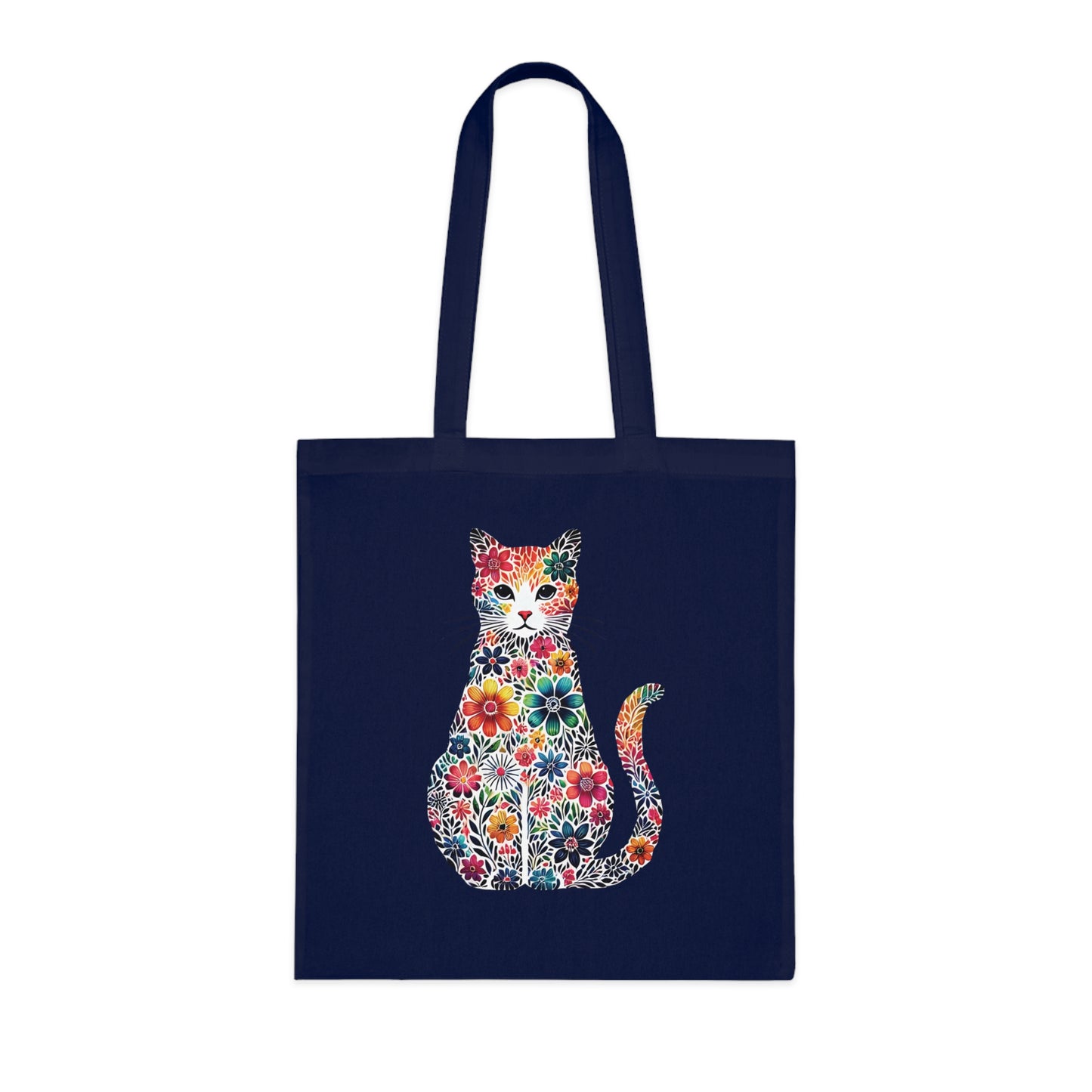 Floral Cat Cotton Tote Bag - Eco-Friendly Shopping Bag