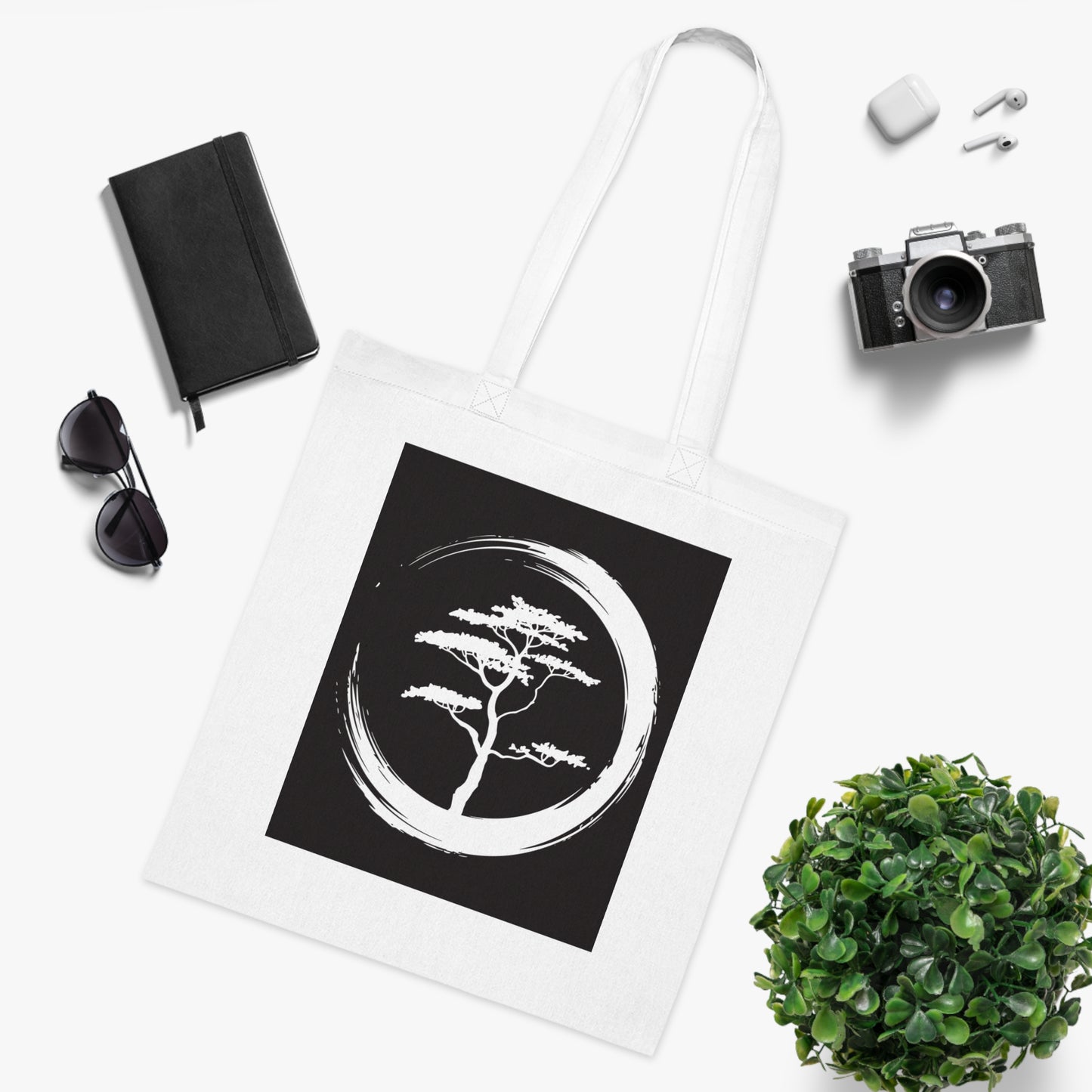 Zen Tree Design Cotton Tote Bag - Eco-Friendly