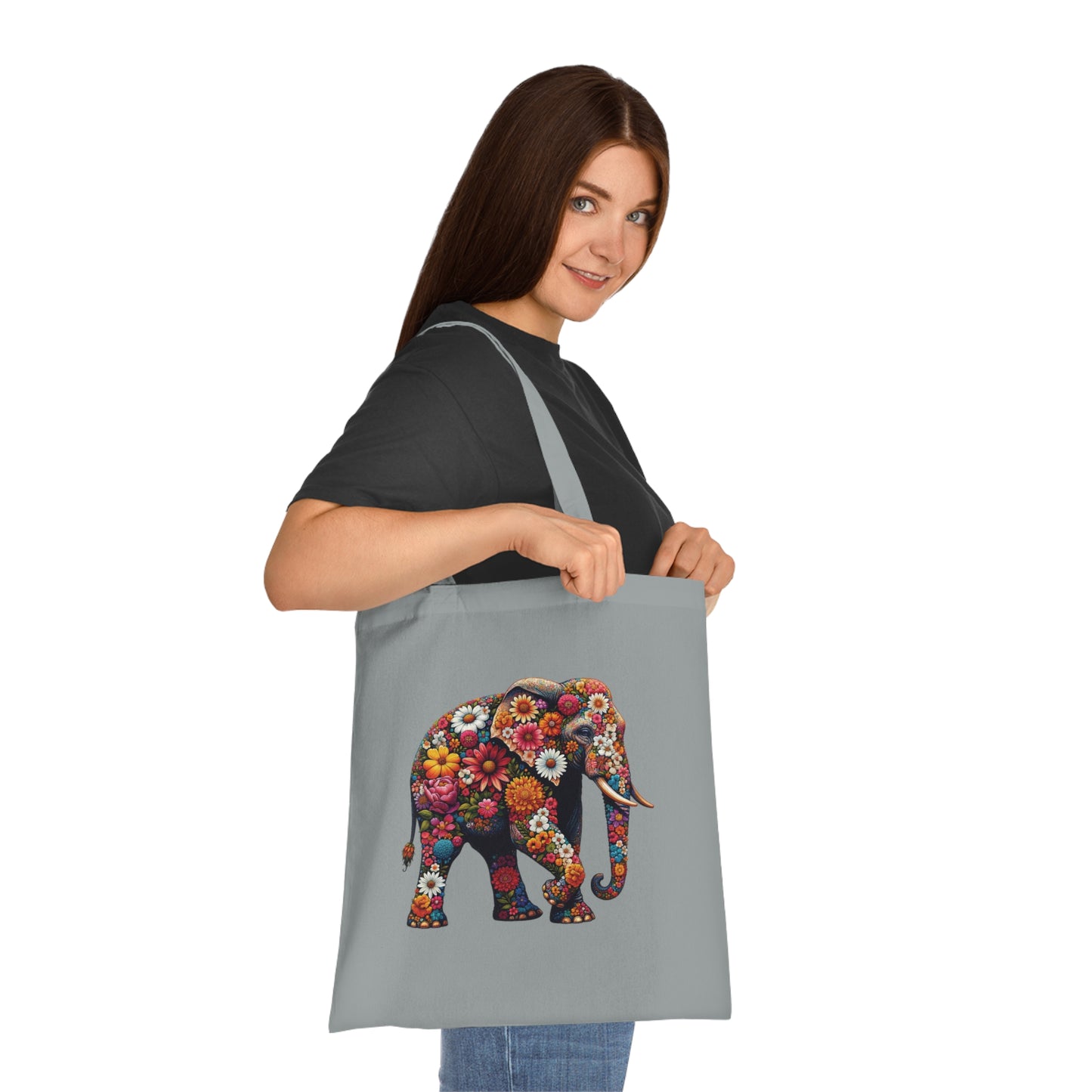 Floral Elephant Cotton Tote Bag