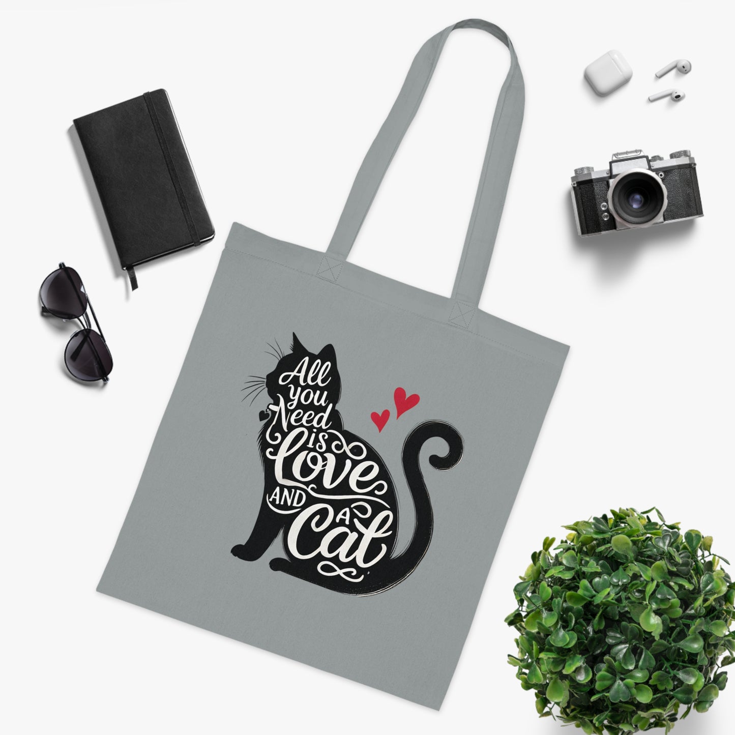 Cat Lover Cotton Tote - 'All You Need is Love and a Cat'