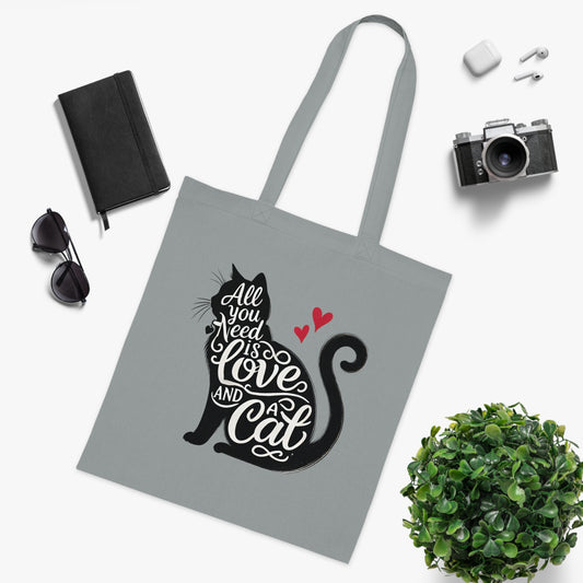 Cat Lover Cotton Tote - 'All You Need is Love and a Cat'