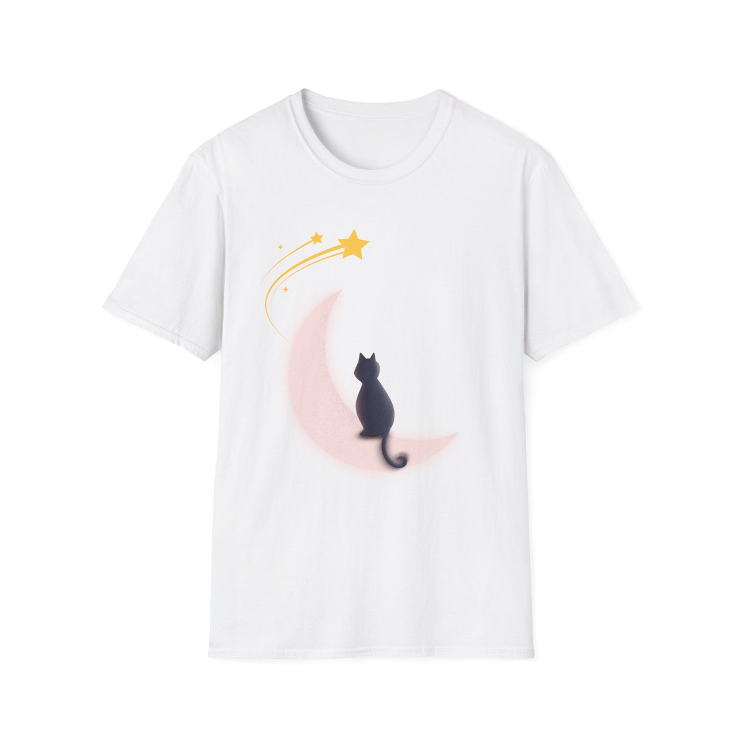 Celestial Cat Dreams T-Shirt - Cat on Moon with Shooting Star Graphic Tee - Print Fusions