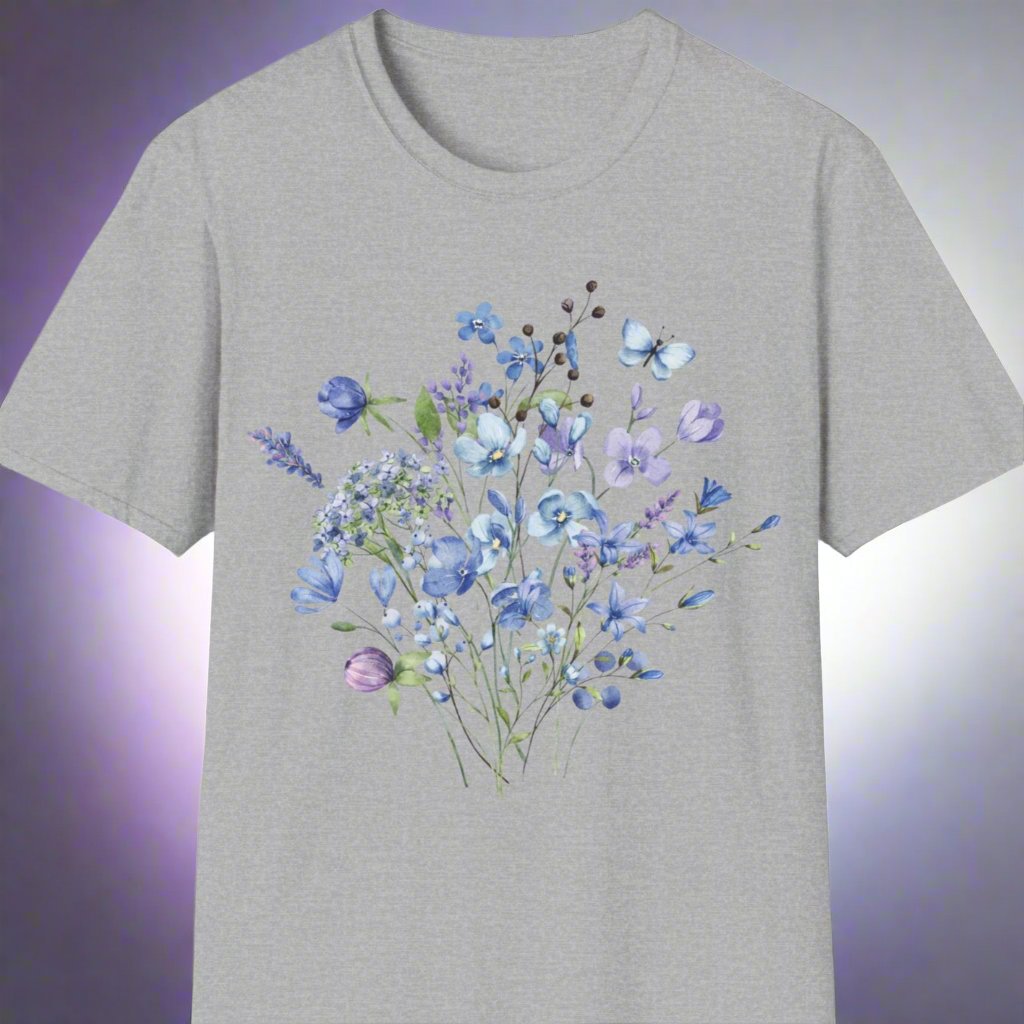 Blue floral design soft style t-shirt - Print Fusions