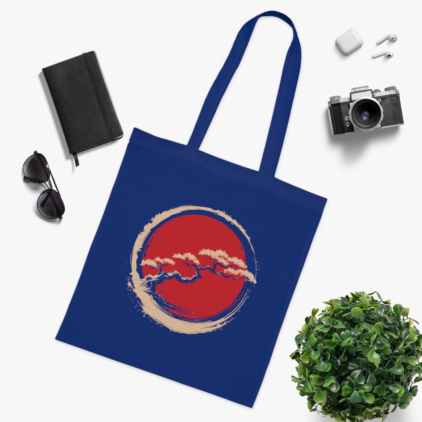 Zen-Inspired Cotton Tote Bag with Red Circle Design