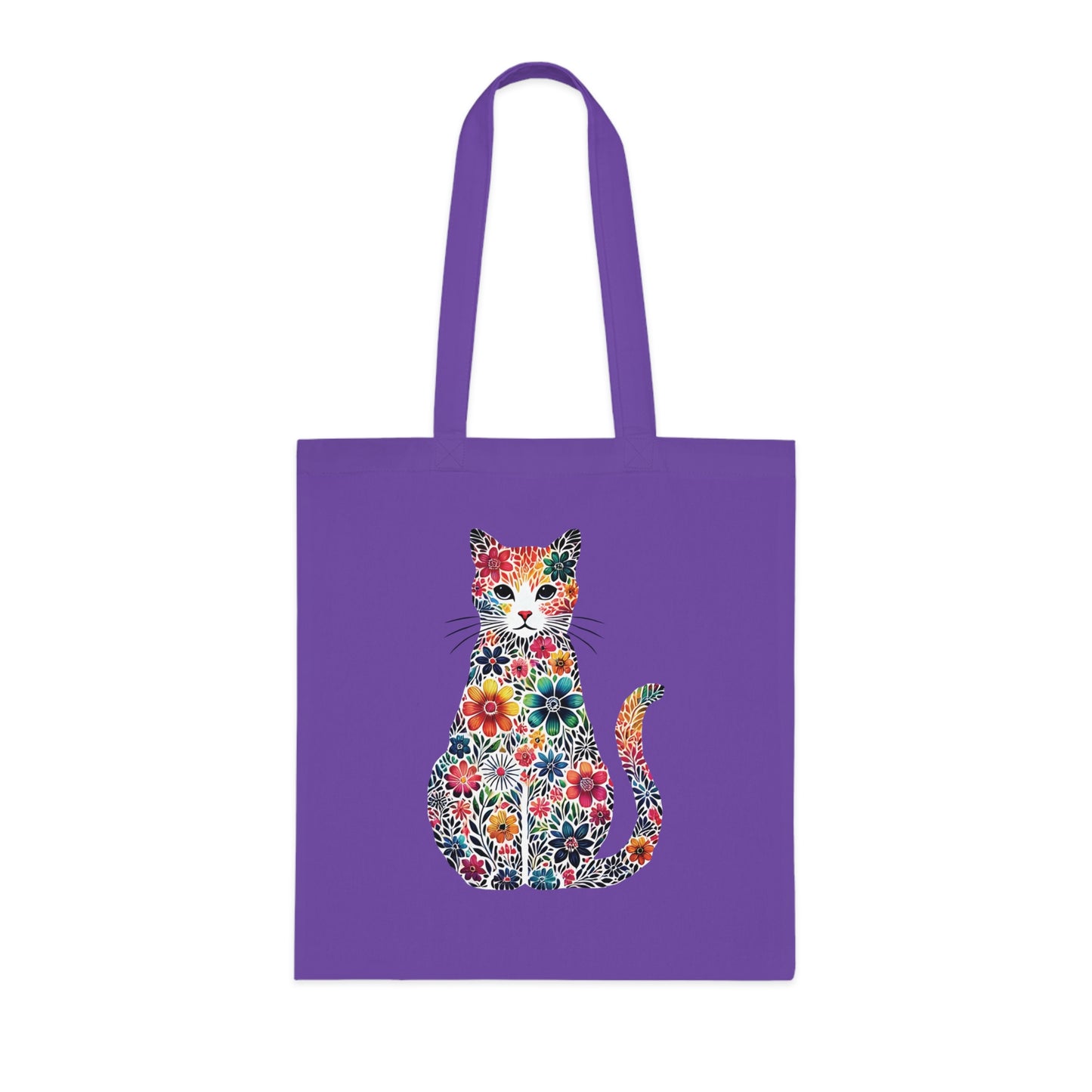 Floral Cat Cotton Tote Bag - Eco-Friendly Shopping Bag