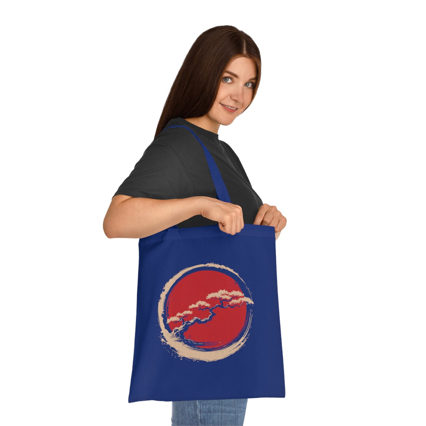 Zen-Inspired Cotton Tote Bag with Red Circle Design