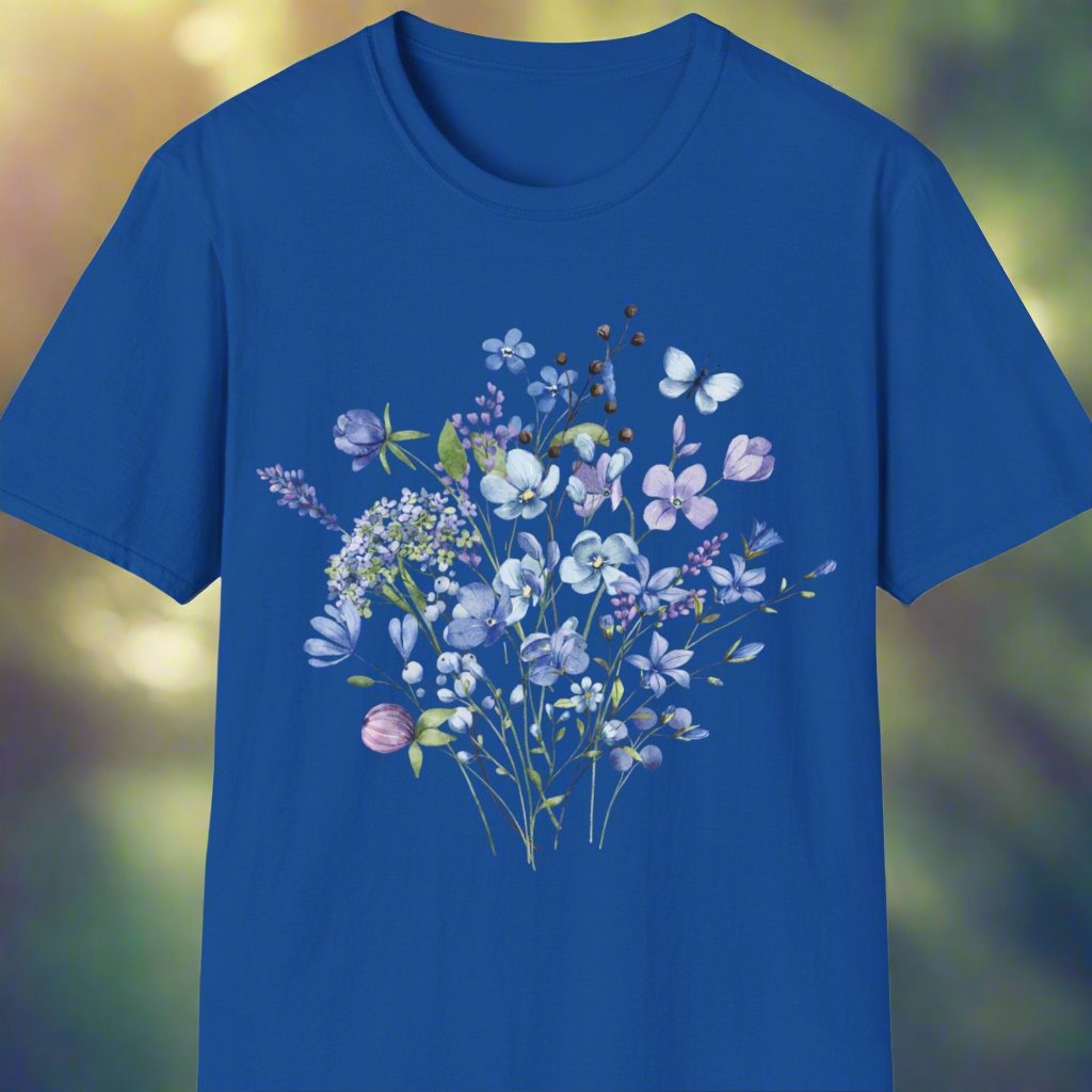 Blue floral design soft style t-shirt - Print Fusions